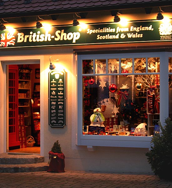 British Shop and English Shop für British Food wie Marmite und Colmans und Cadburys sowie English Tea wie PG Tips und Tetley und Yorkshire Tea
