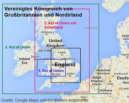 Übersicht über die Bestandteile von Großbritannien und die Entstehungsphasen